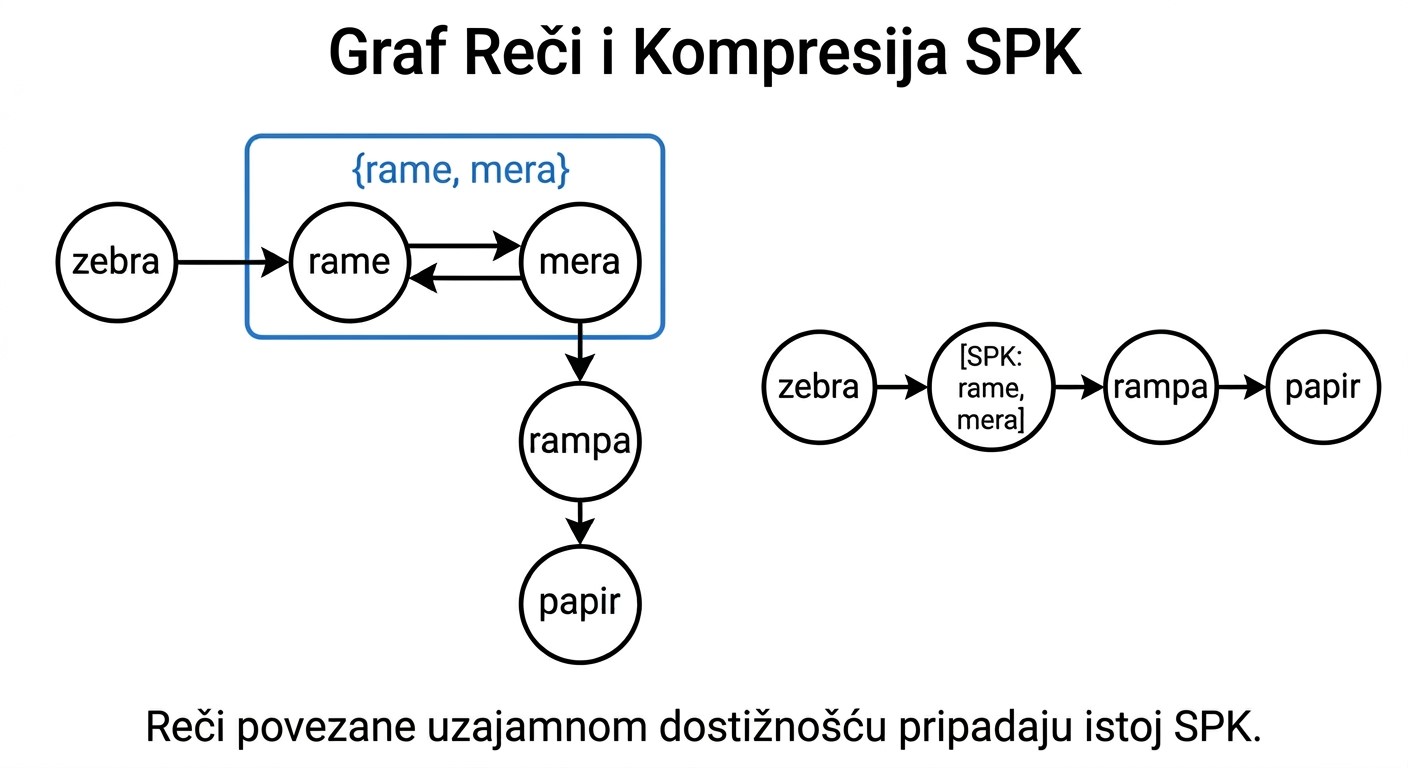 graf reči sa označenim SCC komponentama i međusobnim vezama