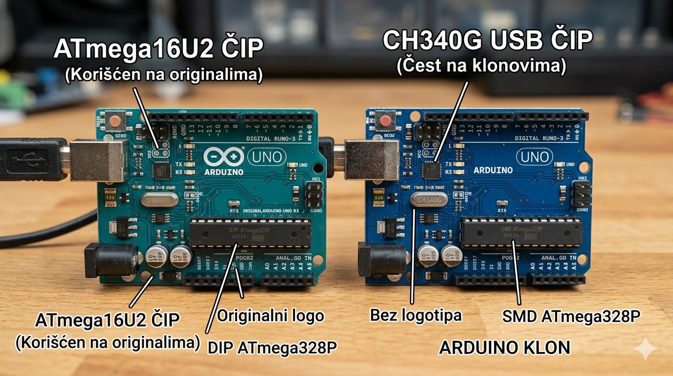 CH340 USB čip na Arduino klonu