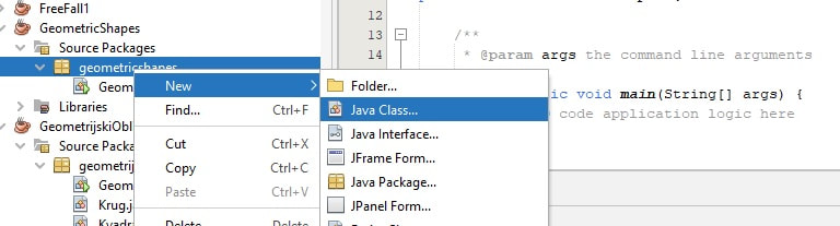 Adding new classes in Java, in NetbeansIDE