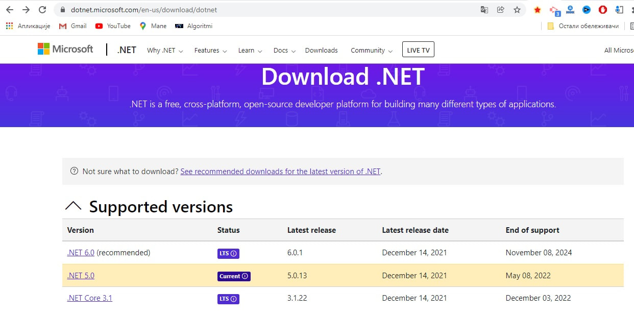 ASP.Net core download-stranica za preuzimanje