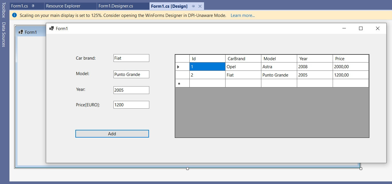 WindowsForm aplikacija u C# sa MySQL bazom: Izvršenje aplikacije