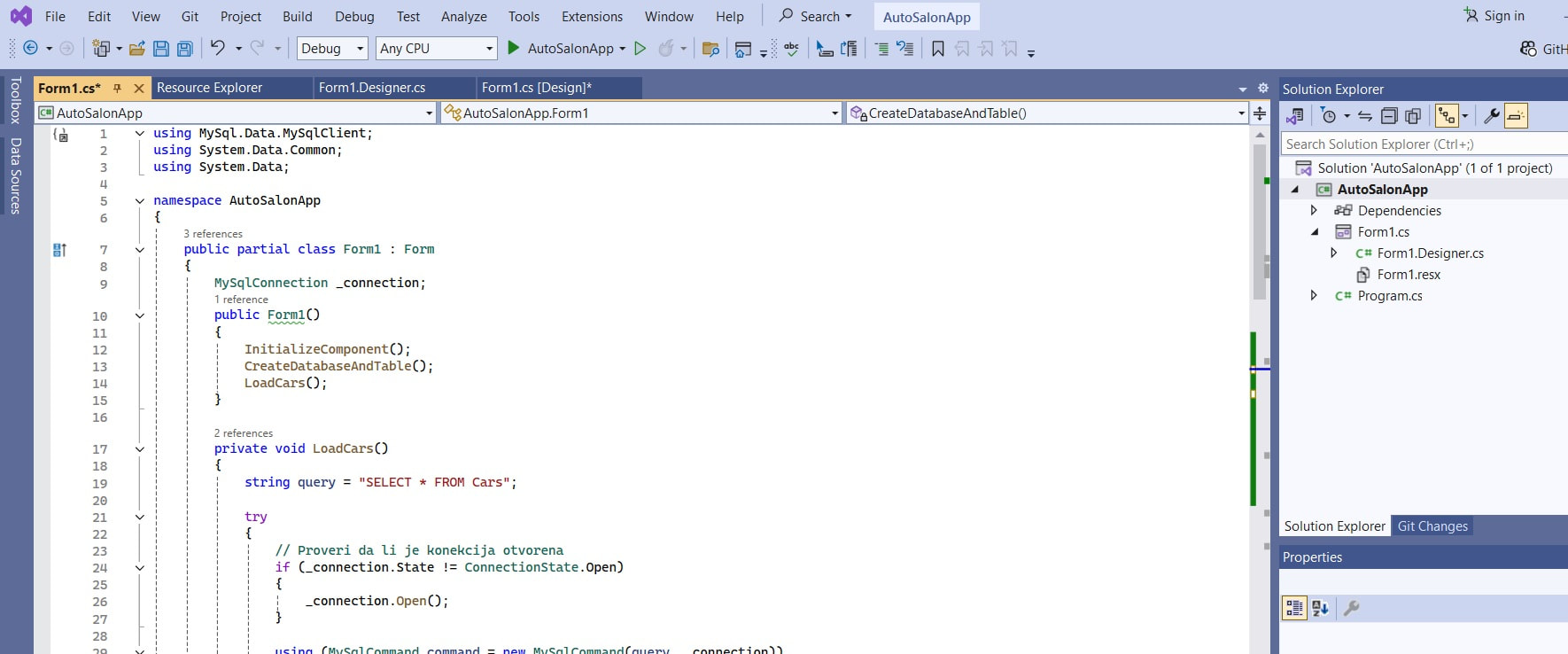 WindowsForm aplikacija u C# sa MySQL bazom: Konstruktor