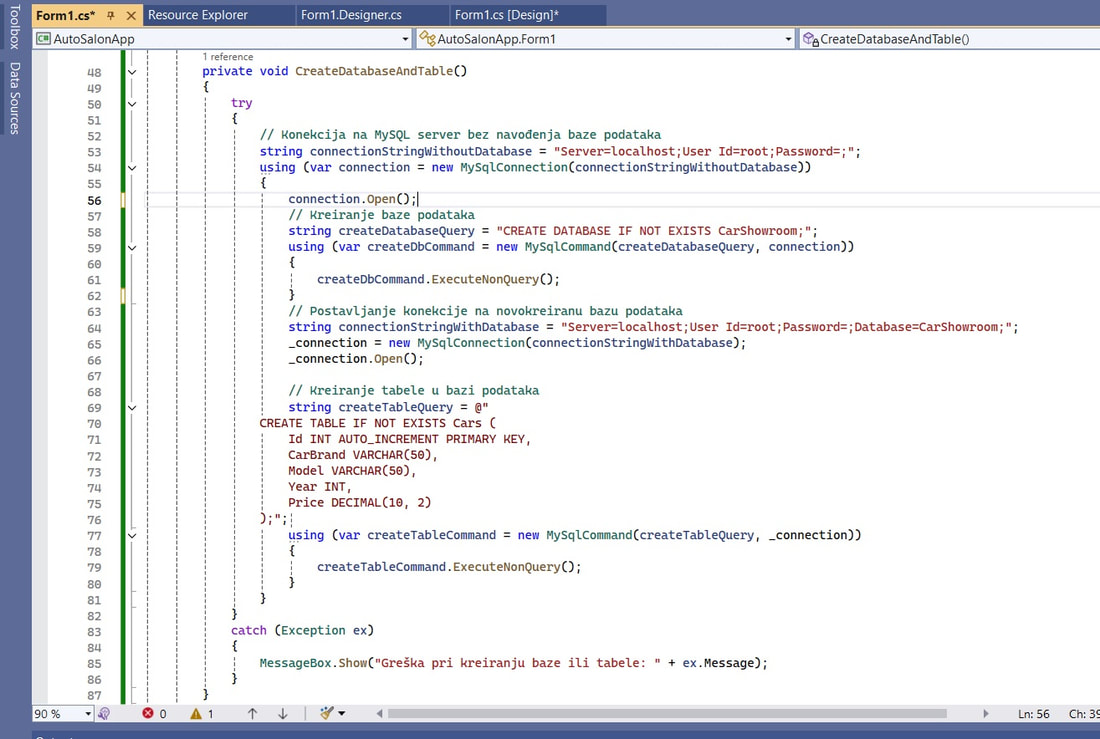 WindowsForm aplikacija u C# sa MySQL bazom: Metoda 