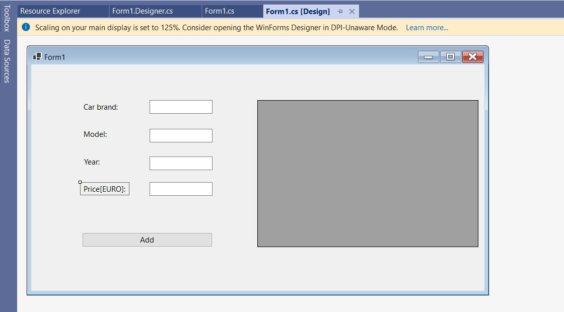 WindowsForm aplikacija u C# sa MySQL bazom: Prikaz forme