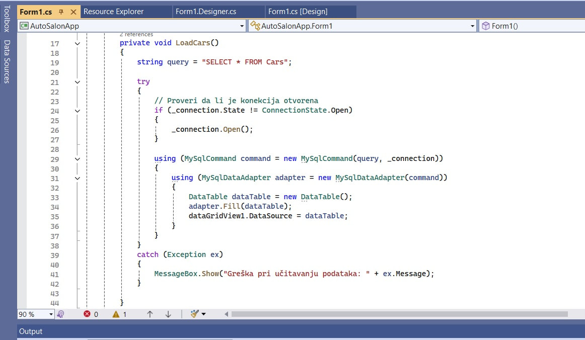 WindowsForm aplikacija u C# sa MySQL bazom: Metoda 