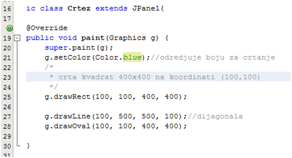 Crtanje u prozoru. Geometrijski oblici-kod.