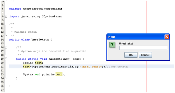 Dijalog za unos. Input dialog. Unos tekstualnog podatka.