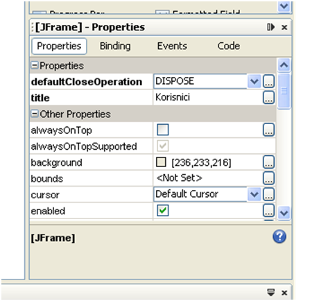 Grafički Korisnički Interfejs. Kreiranje netbeans formi. Primer- CD klub-prikaz osobina