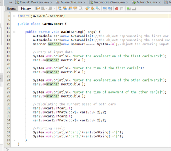 Objects in java example: Car movement-class definition