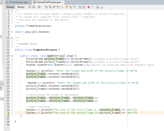 objects in JAVA examples: Class FramesForPictures-definition