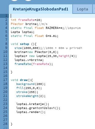 Animacija slobodnog pada u processing-u - glavni skatch