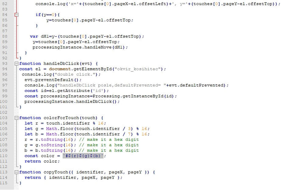 Analysis of body sliding down an inclined plane code example -main.js (4). Methods handleMove-continued, handleDbClick