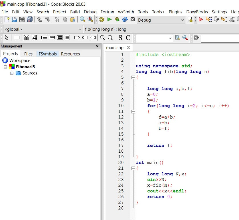 C++ application example created using CodeBlock