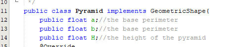 Figure 7: Interfaces-Class Pyramid implements the interface Geometric Shape