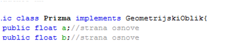 Klasa Prizma implementira interfejs GeometrijskiOblik
