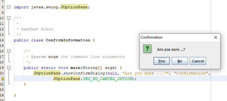 Confirmation dialog. A dialog in which to confirm or cancel a previously started action
