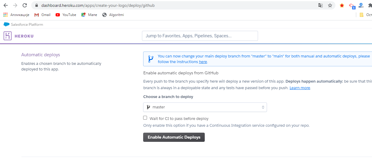 Heroku platforma-Kartica Razvoj (Deploy), 2. deo