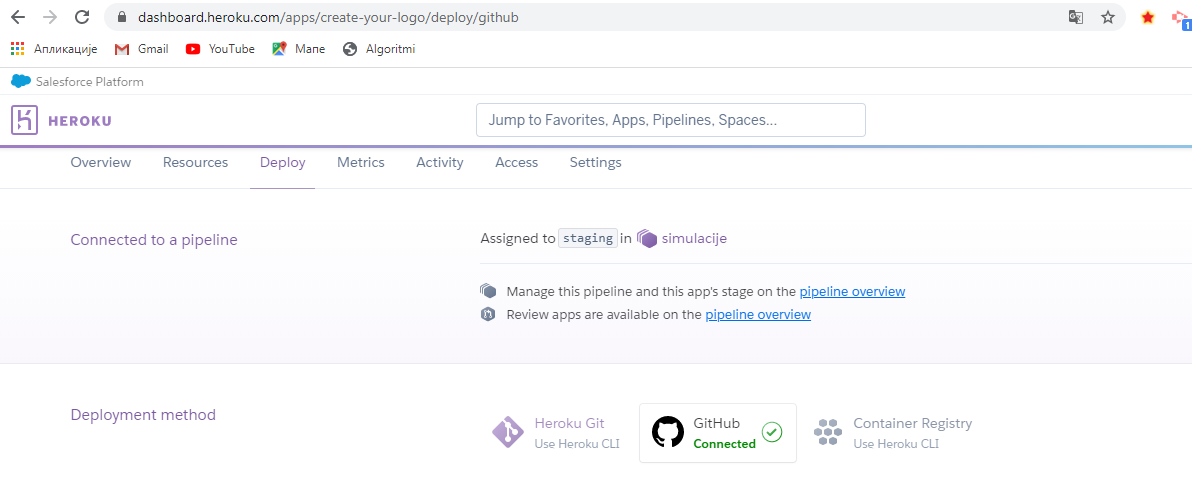 Heroku platforma-Kartica Razvoj (Deploy)