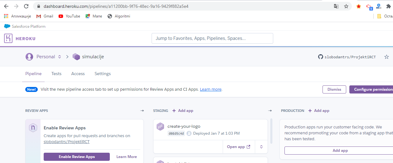 Heroku platforma-pipeline