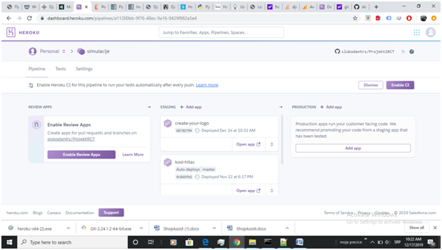 Razvijanje web aplikacije na heroku platformi-faze