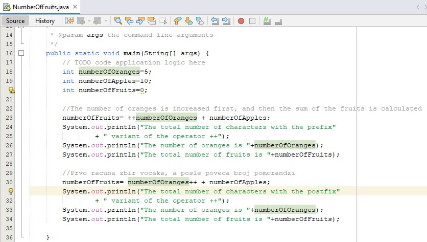 Incremental operator in java(++) - example: Number of fruit trees, first part