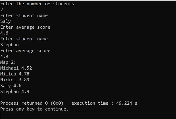 Overwriting elements from one map to another - program execution