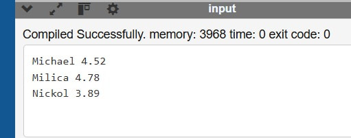 Printing elements in the map - program execution