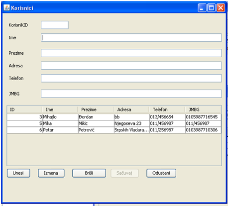  Grafički Korisnički Interfejs. Kreiranje netbeans formi. Primer- CD klub-prikaz tabele korisnika