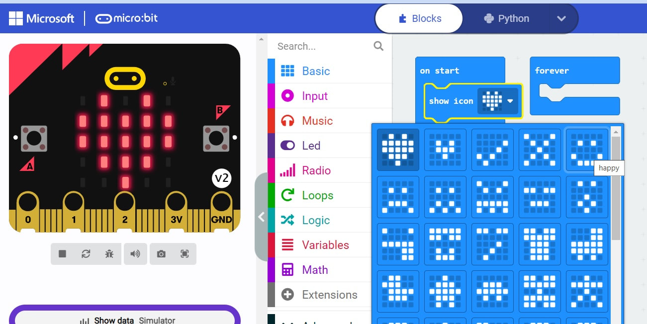  Prikaz predefinisane slike na LED diodama micro:bit-a