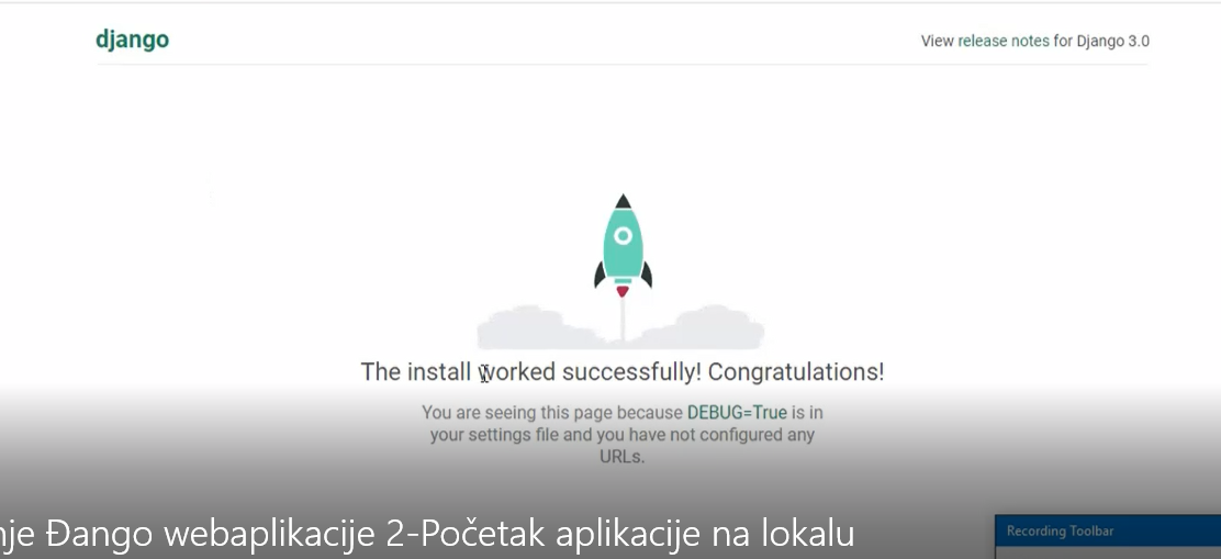 Podrazumevana naslovna strana unutar Django web aplikacije