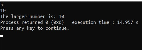 Determination of max two integers-output