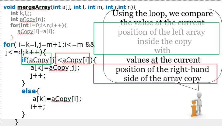 Sorting by merging. Merging smaller into larger arrays-function