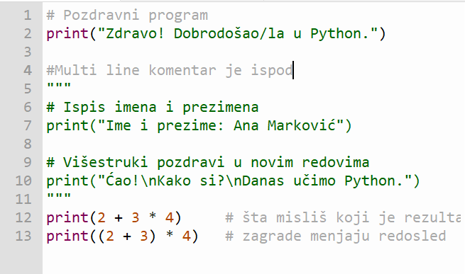  Komentar u više redova u  Python-u