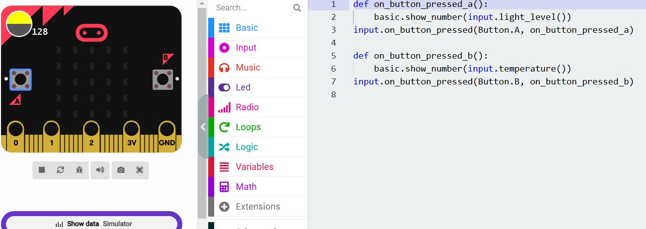  Programiranje mikrobit uređaja: Merenje nivoa osvetljenja-rešenje u micro python-u