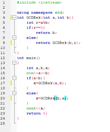 Determination of GCD using the Euclidean algorithm using a recursive method