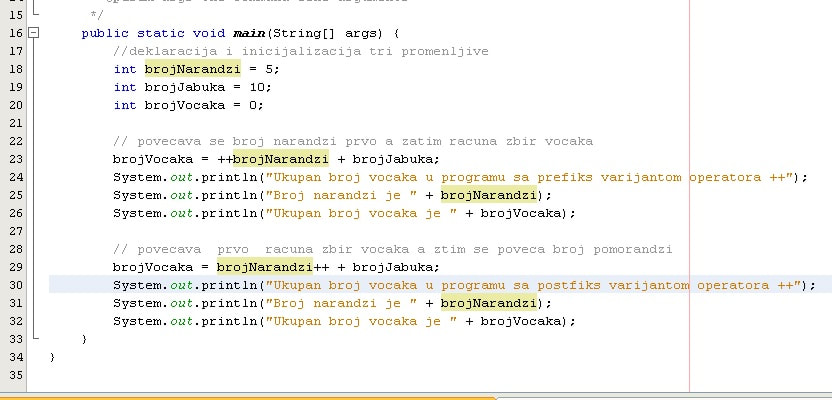 Inkrementalni operator u javi(++) - primer : Broj voćaka, prvi deo