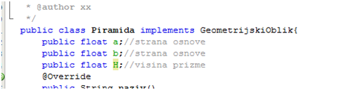 Slika 7: Interfejsi-Klasa Piramida implementira interfejs GeometrijskiOblik