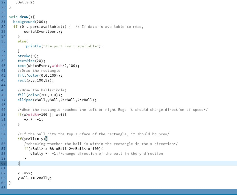 Figure 11: Pong game - Code in processing - the method: draw()