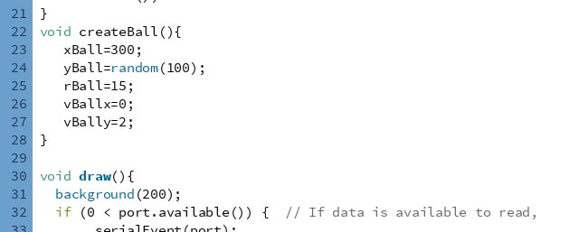 Figure 10: Pong game - Code in processing - the method: createBall()
