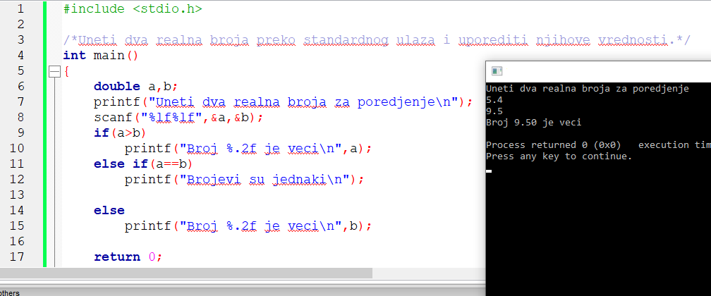 Grananje u programu, primer 