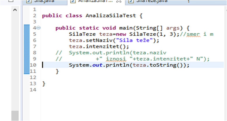 Poziv toString() metode, u test klasi, preko objekta 