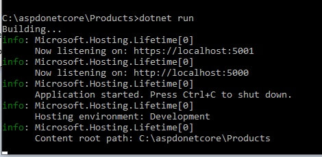 Asp dotnet core-Startovanje kreirane aplikacije sa komandom:  