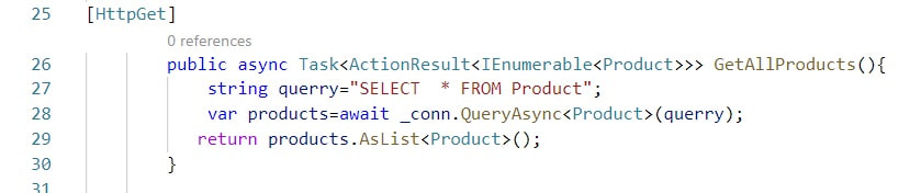 Web Api Server, kontroler klasa- Metoda koja vraća listu proizvoda