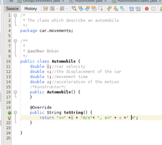 Classes and objects: Class Automobile - definition