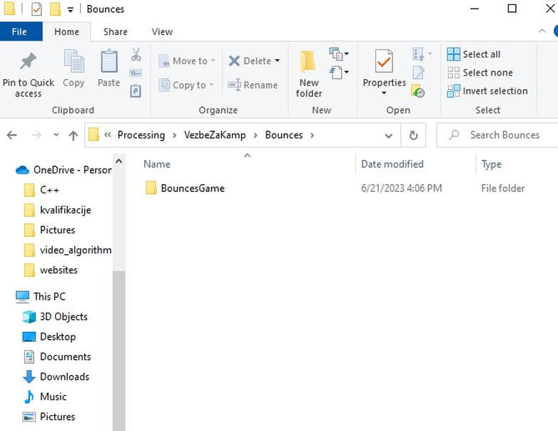Initial folder of the processing project