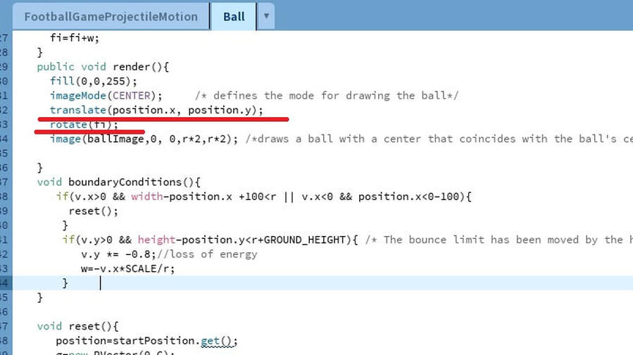 Football game - Translation and rotation in Processing-code.