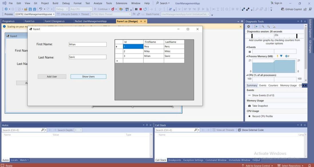 C# primer: Unos korisnika u bazu-izvršenje aplikacije
