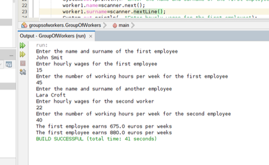 Class and objects in JAVA: Group of workers testing appliacation
