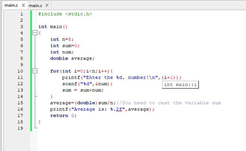 Example from the for loop-average of numbers-code