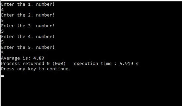 Example from for loop - average of numbers - execution